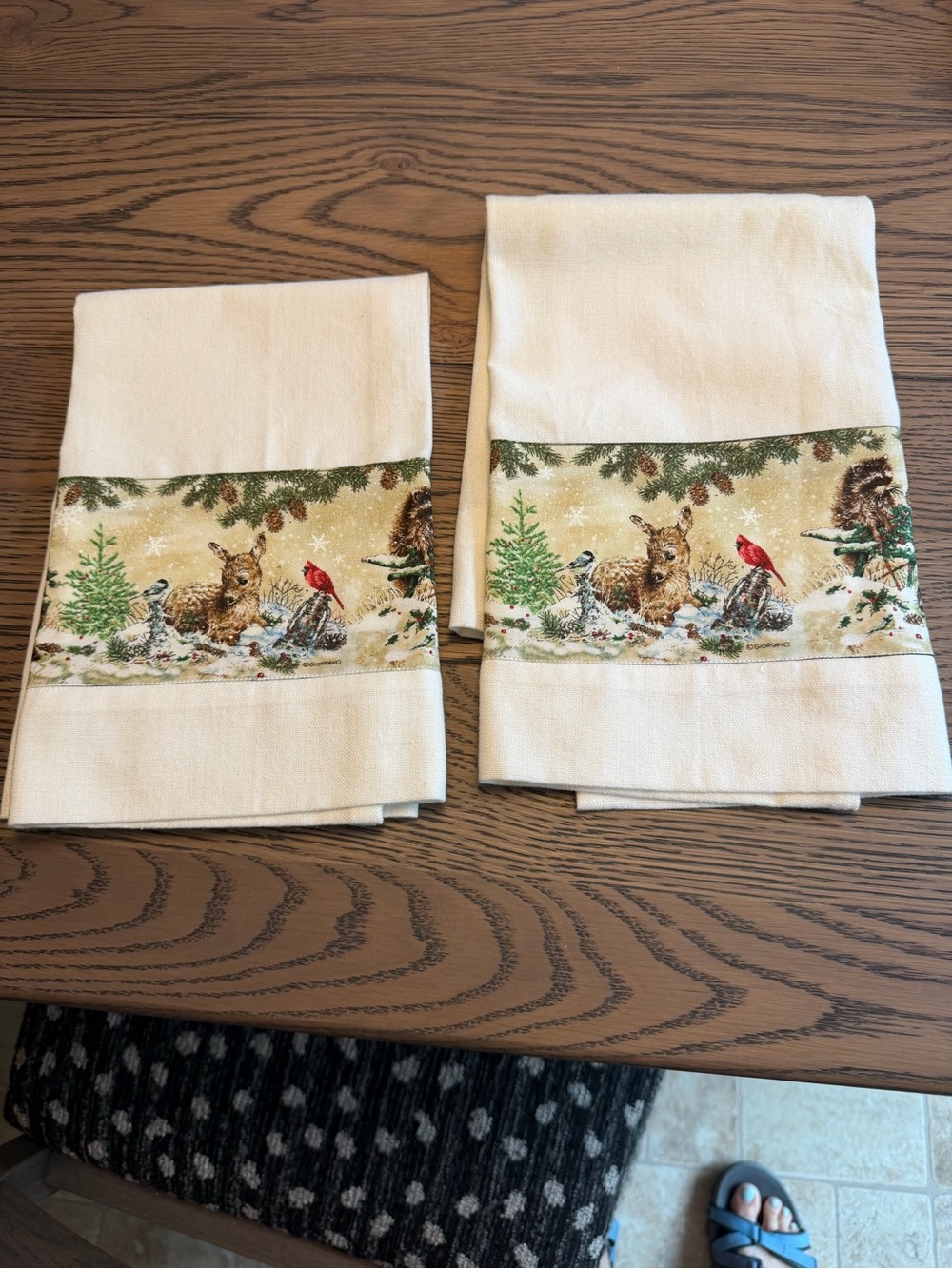 Cream Winter Wildlife Kitchen Towels - Set of 2
